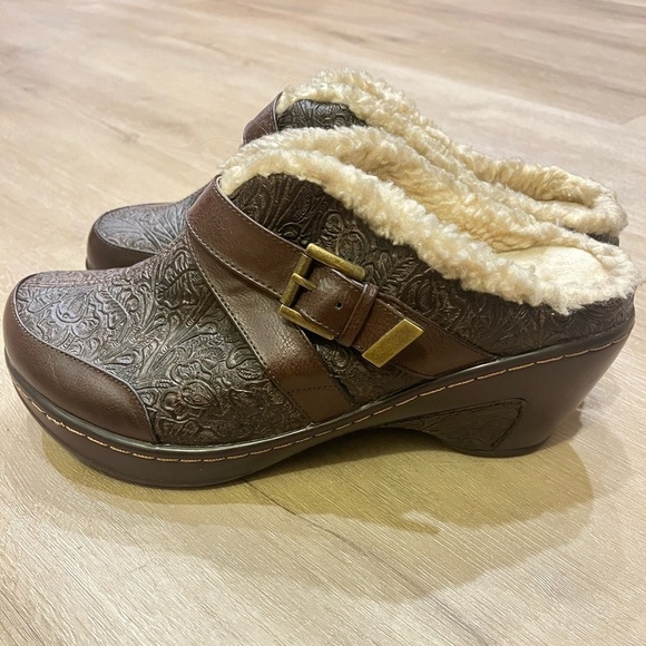 JBU Sweden Womens Memory Foam Wedge Marie Jane Clogs Leather Brown Size 11 M - Picture 3 of 8